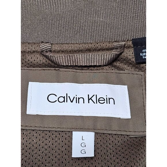 NWT Calvin Klein Men's Dark Tan Ribbed Collar Bomber Flight Jacket Sz Large 2763 - Picture 7 of 13